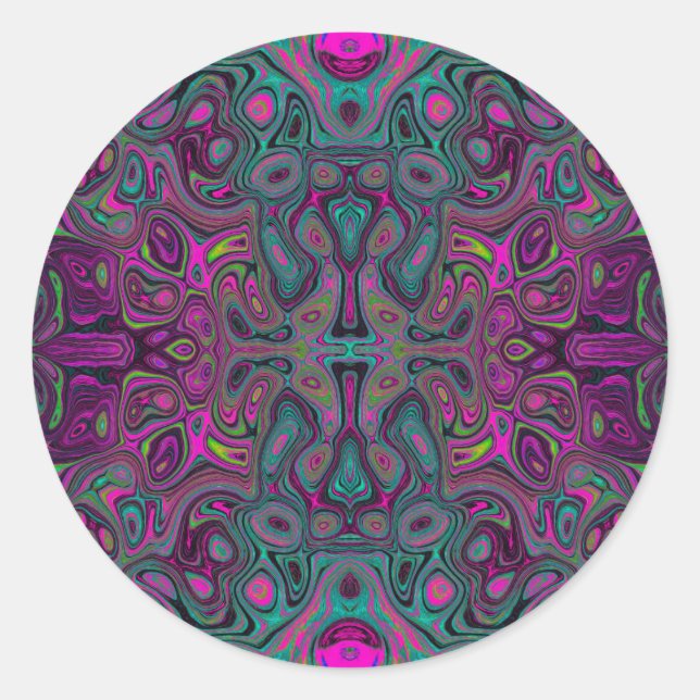 Abstract Magenta and Teal Blue Groovy Pattern Classic Round Sticker (Front)