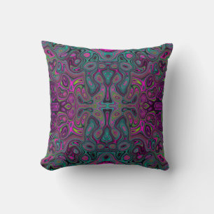 Abstract Magenta and Teal Blue Groovy Pattern Cushion
