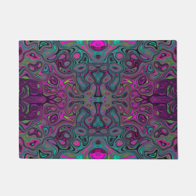 Abstract Magenta and Teal Blue Groovy Pattern Doormat (Front)