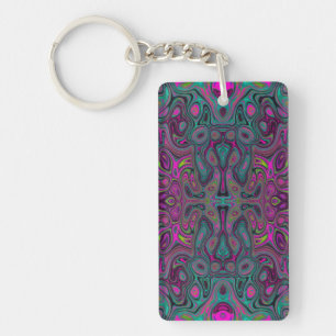 Abstract Magenta and Teal Blue Groovy Pattern Key Ring