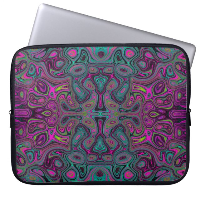 Abstract Magenta and Teal Blue Groovy Pattern Laptop Sleeve (Front)