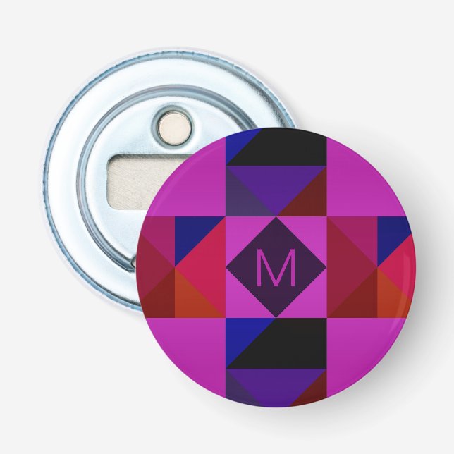 Abstract Magenta Geometric Pattern Monogram Bottle Opener (Front)