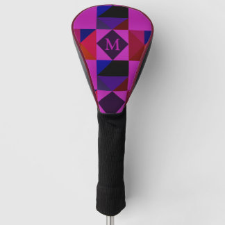 Abstract Magenta Geometric Pattern Monogram Golf Head Cover