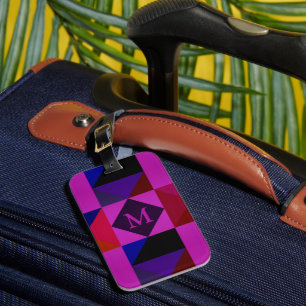 Abstract Magenta Geometric Pattern Monogram Luggage Tag