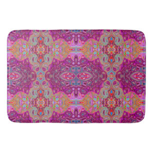 Abstract Magenta Pink, Blue and Red Groovy Pattern Bath Mat