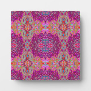 Abstract Magenta Pink, Blue and Red Groovy Pattern Plaque