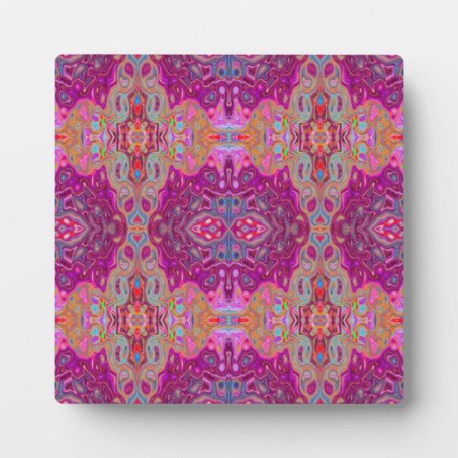 Abstract Magenta Pink, Blue and Red Groovy Pattern Plaque (Front)