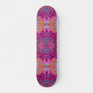 Abstract Magenta Pink, Blue and Red Groovy Pattern Skateboard