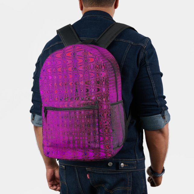 Abstract Magenta Retro Boomerang Waves Printed Backpack (Insitu (Model))