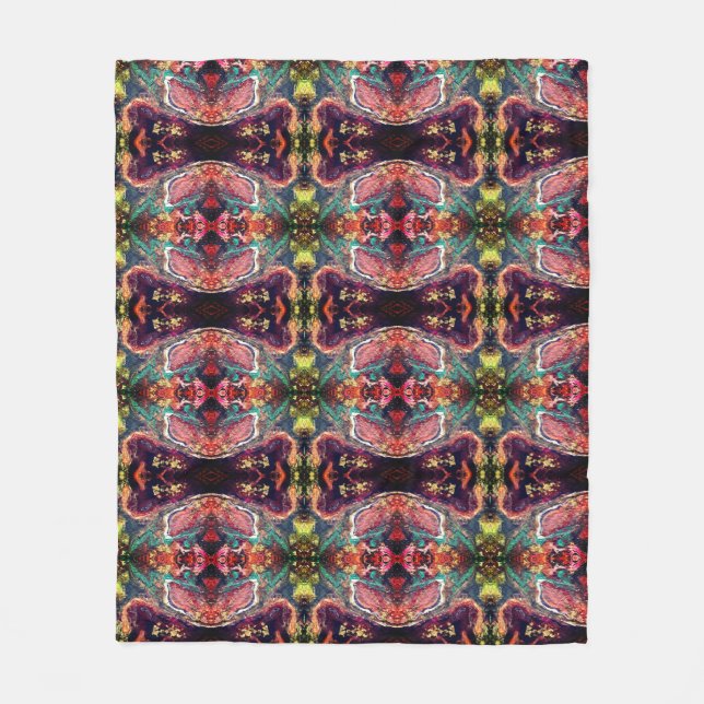 Abstract magic flowers  pink gold  fleece blanket (Front)