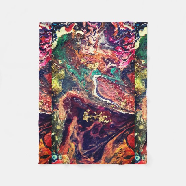 Abstract magic flowers  pink gold  fleece blanket (Front)