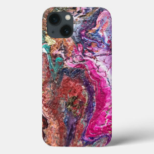 Abstract magic flowers pink gold orange blue iPhone 13 case