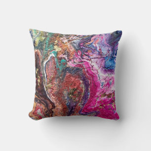Abstract magic flowers pink gold orange blue cushion