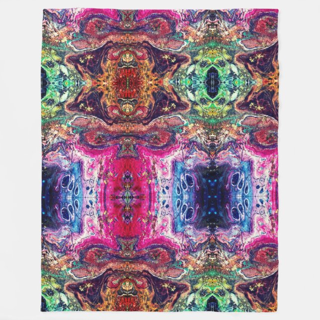 Abstract magic flowers pink gold orange blue fleece blanket (Front)