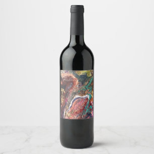 Abstract magic flowers pink gold wine label
