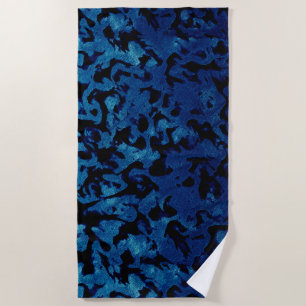 Abstract Magic - Navy Blue Grunge Black Beach Towel