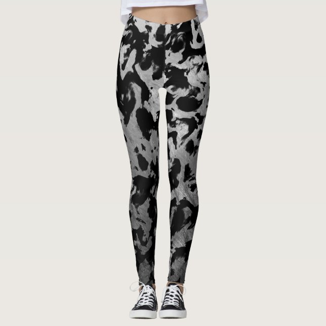 Abstract Magic - Silver Black Leggings (Front)