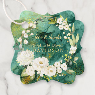Abstract Malachite Gold White Cream Floral Wedding Favour Tags