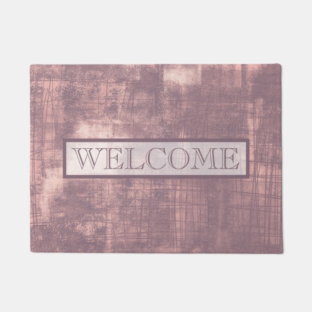 Abstract Mallow Pink rustic Welcome Doormat (Front)