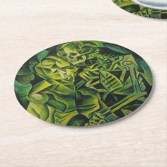 Abstract Man And Skeleton Geometric Art Round Paper Coaster (Angled)