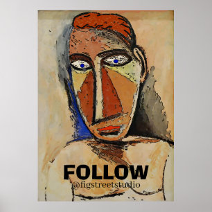 Abstract Man Face with FOLLOw, add text Poster