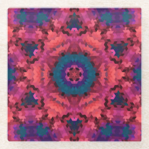 Abstract mandala kaleidoscope round circle shapes glass coaster
