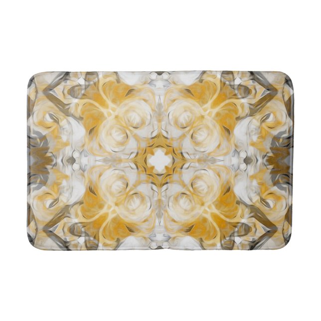 Abstract mandala, ochre, yellow, grey, white bath mat (Front)