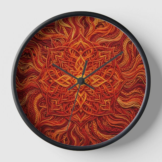 Abstract Mandala Red Thread Art Clocks (Front)