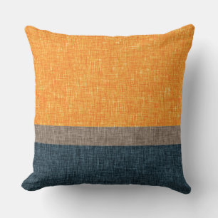 Abstract Mandarin Orange Tan Teal Green Crosshatch Cushion