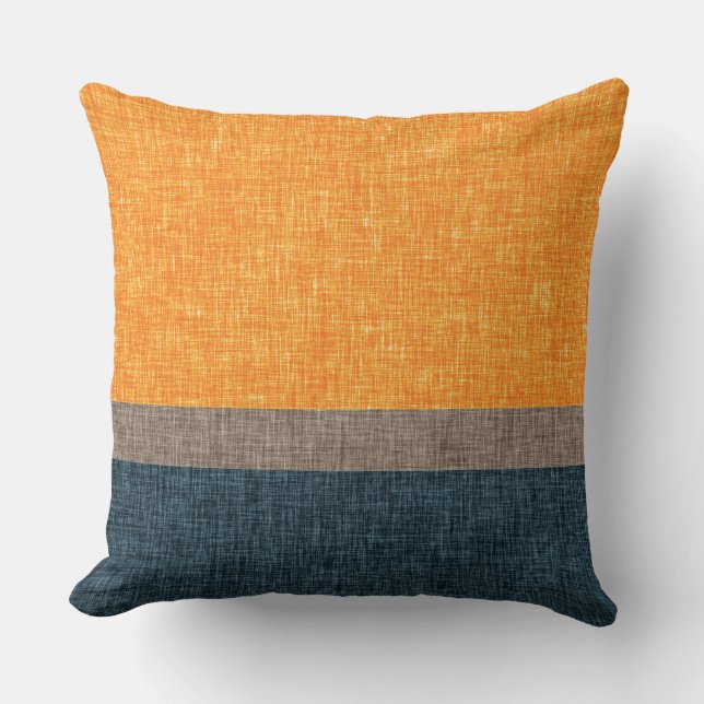 Abstract Mandarin Orange Tan Teal Green Crosshatch Cushion (Front)