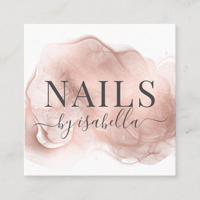 Abstract Manicurist Nail Salon Rose Gold Glitter Square Business Card (Front)