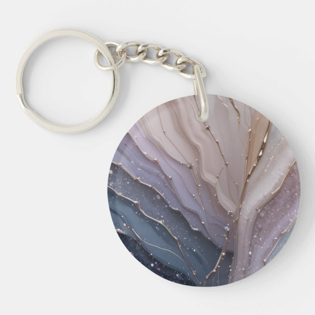 Abstract Marble Acrylic Keychain with Gold Accents (Front)