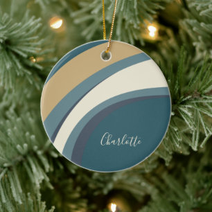 Abstract Marble Art in Teal and Tan Personalised  Ceramic Ornament