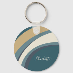 Abstract Marble Art in Teal and Tan Personalised   Key Ring