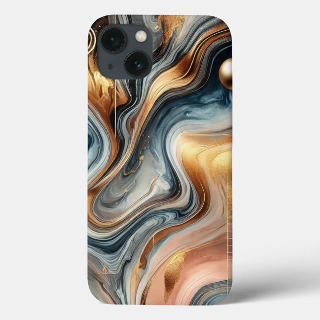 Abstract Marble Case – Gold & Navy Swirl Design (Back)