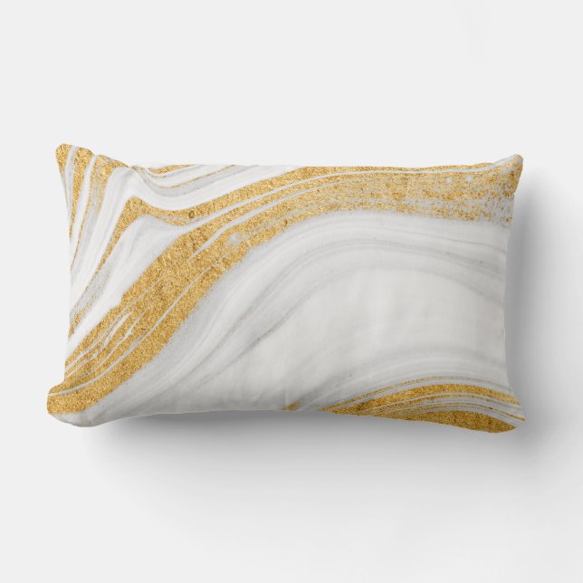Abstract Marble | Gold and White Lumbar Cushion (Front)