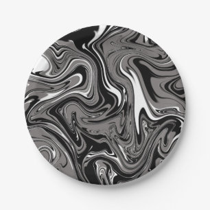 Abstract Marble illustration Black Paper Plate