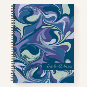 Abstract Marble in Ocean Blue Personalised Notebook
