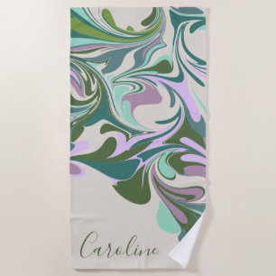 Abstract Marble in Purple and Green Personalised   Beach Towel