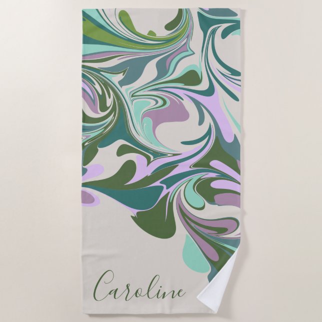 Abstract Marble in Purple and Green Personalised   Beach Towel (Front)