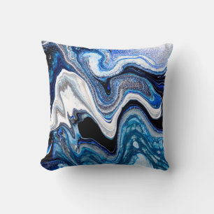 Abstract marble liquid texture in silver white gli cushion