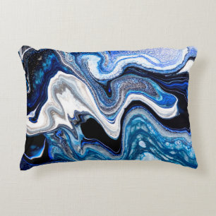 Abstract marble liquid texture in silver white gli decorative cushion