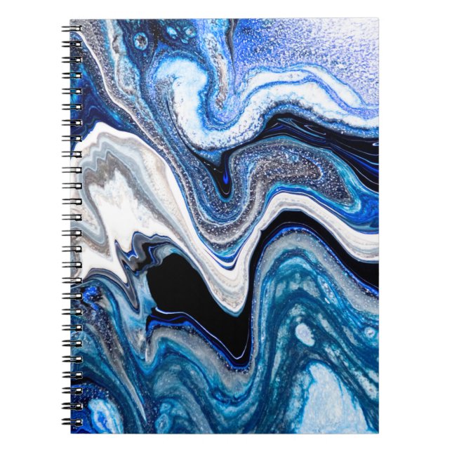 Abstract marble liquid texture in silver white gli notebook (Front)