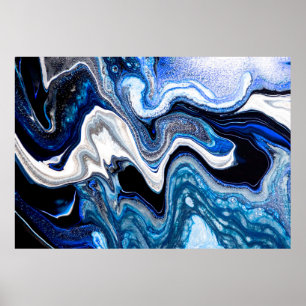 Abstract marble liquid texture in silver white gli poster