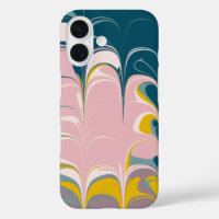 Abstract Marble Modern Ebru Pattern Teal and Pink