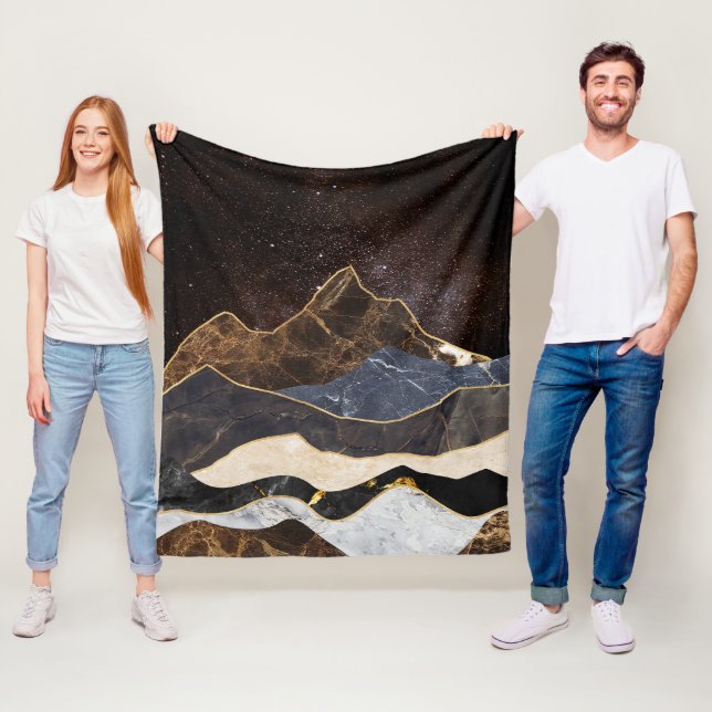 Abstract Marble Mountains Under Starry Sky Fleece Blanket (In Situ)