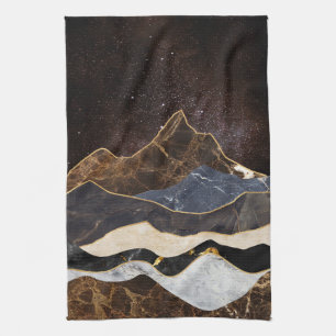 Abstract Marble Mountains Under Starry Sky Tea Towel