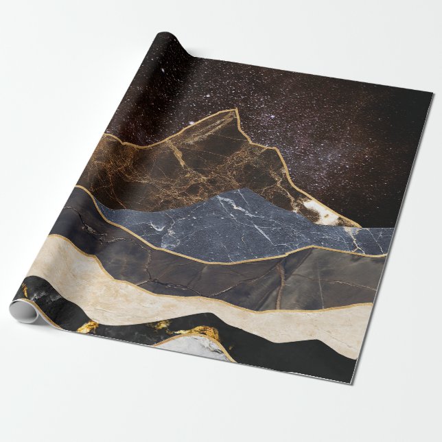 Abstract Marble Mountains Under Starry Sky Wrapping Paper (Unrolled)