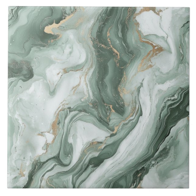 Abstract Marble Sage Green Ceramic Tile (Front)