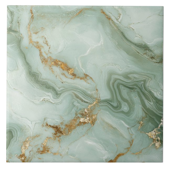 Abstract Marble Sage Green Ceramic Tile (Front)